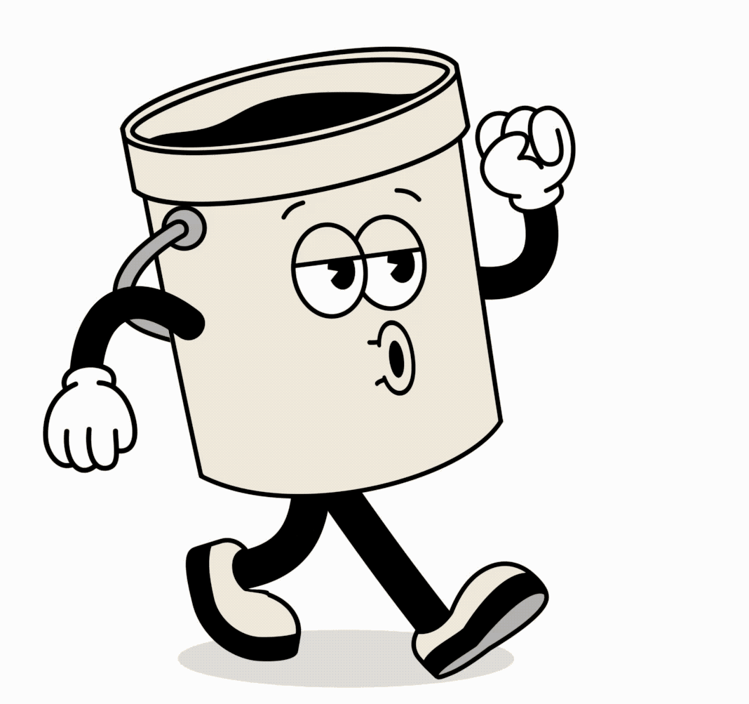 Illustration of Bucket in walkng animation.